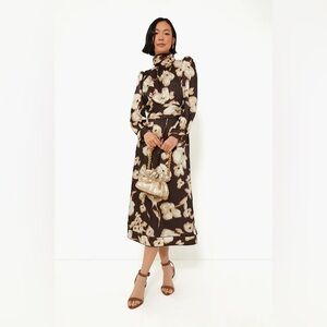 Tuckernuck Dappled Hollyhock Brown Cream Faven Maxi Long Sleeve Dress Small NEW